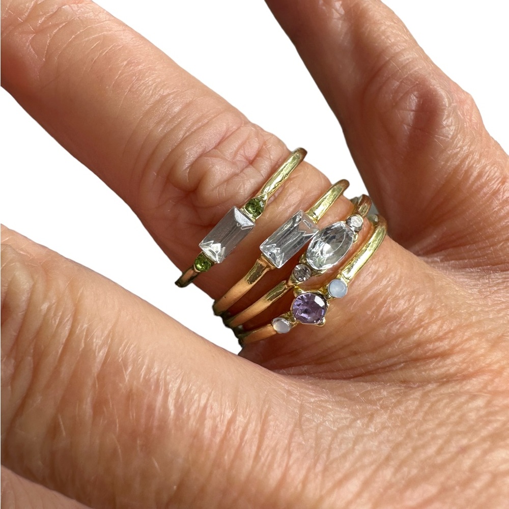4 Piece Gold Petite Style Gemstone Stackable Rings Set - Picture 2 of 3